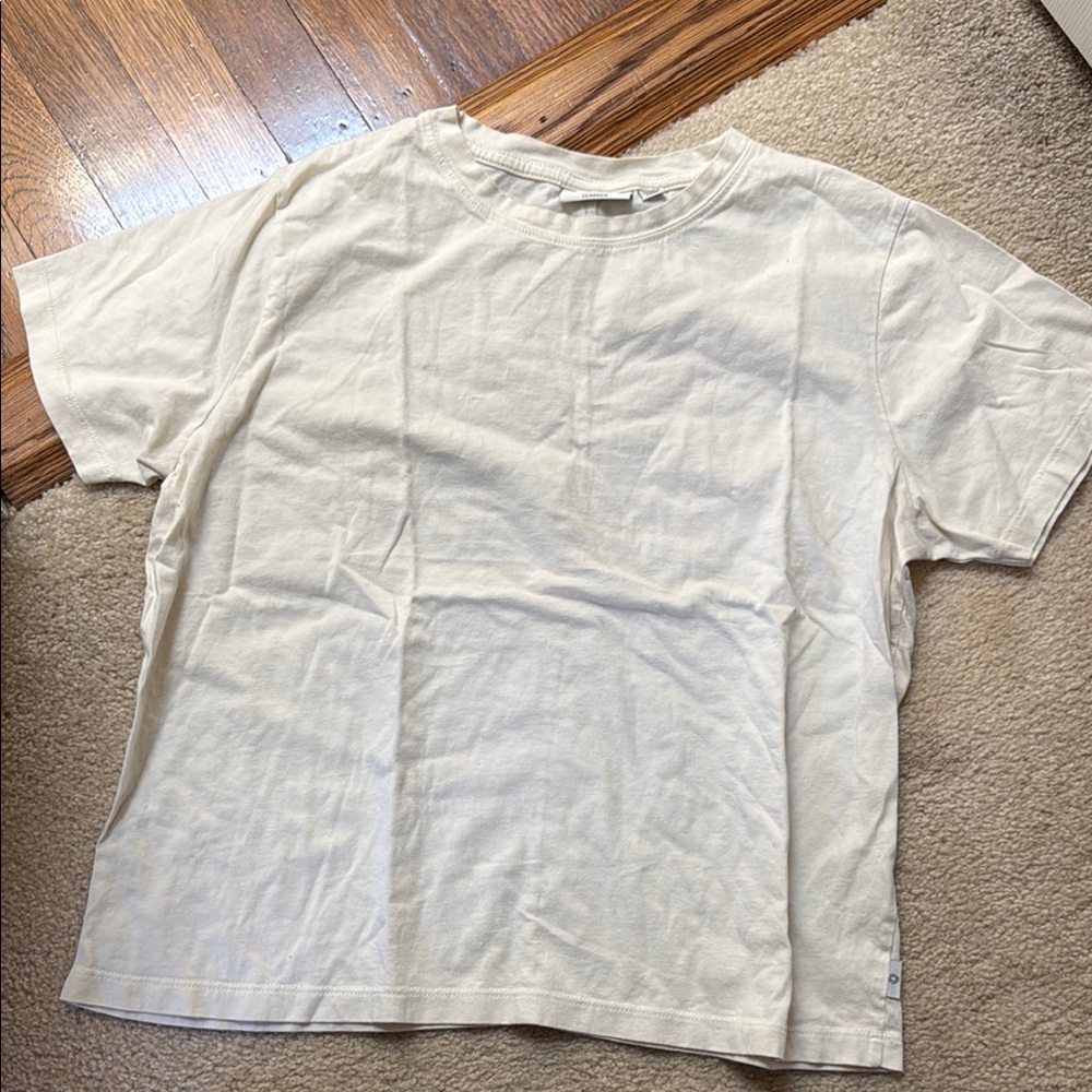Rhythm. Large classic Cream Short Sleeve Tee with Crew Neck